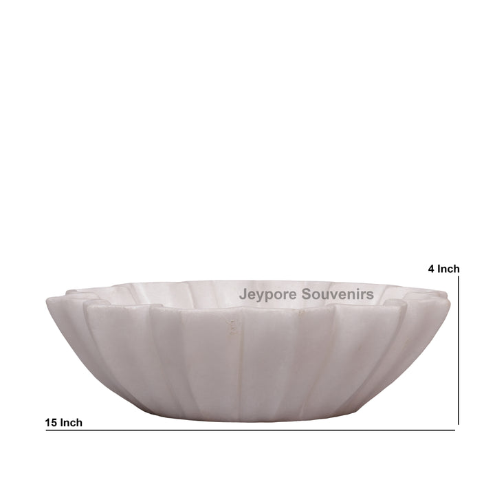 Handcrafted White Marble Lotus Urli Bowl with Fluted Petal Design
