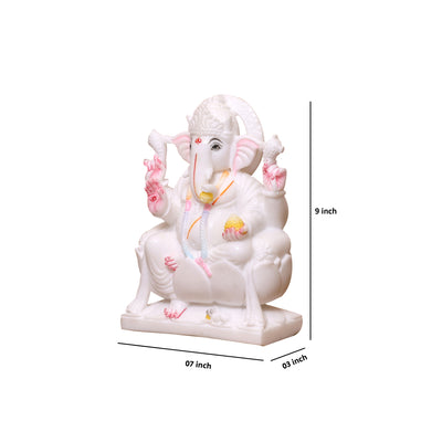 9" Handcrafted White Marble Lord Ganesha Idol for Home Temple & Décor