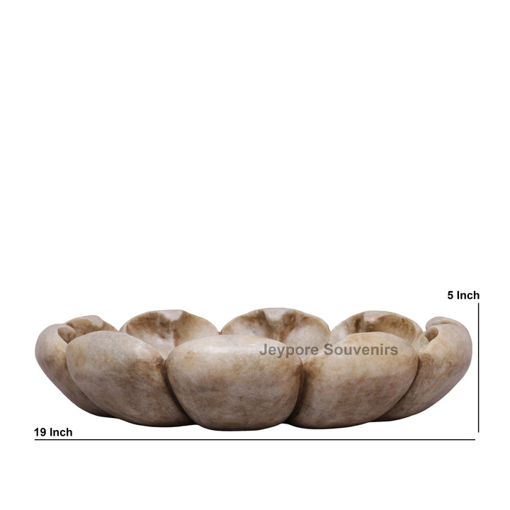 Hand-Carved White Marble Lotus Bowl with Scalloped Petal Design