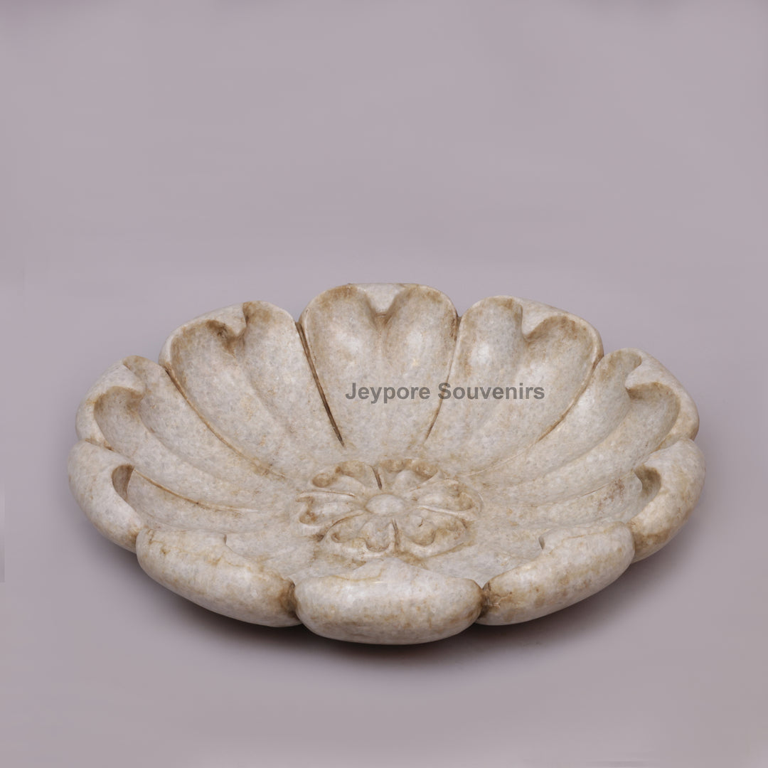 Handcrafted White Marble Lotus Flower-Petal Urli Bowl