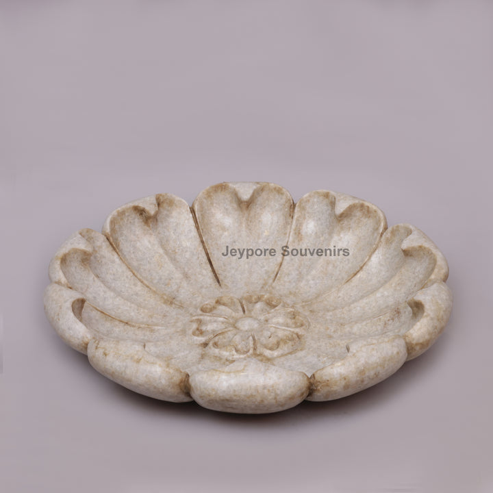 Handcrafted White Marble Lotus Flower-Petal Urli Bowl