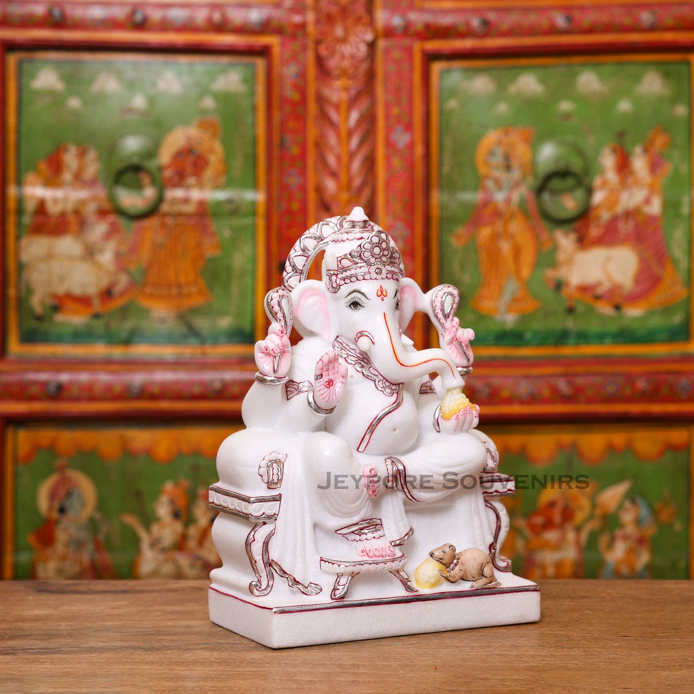 12" Handcrafted White Marble Lord Ganesha Idol