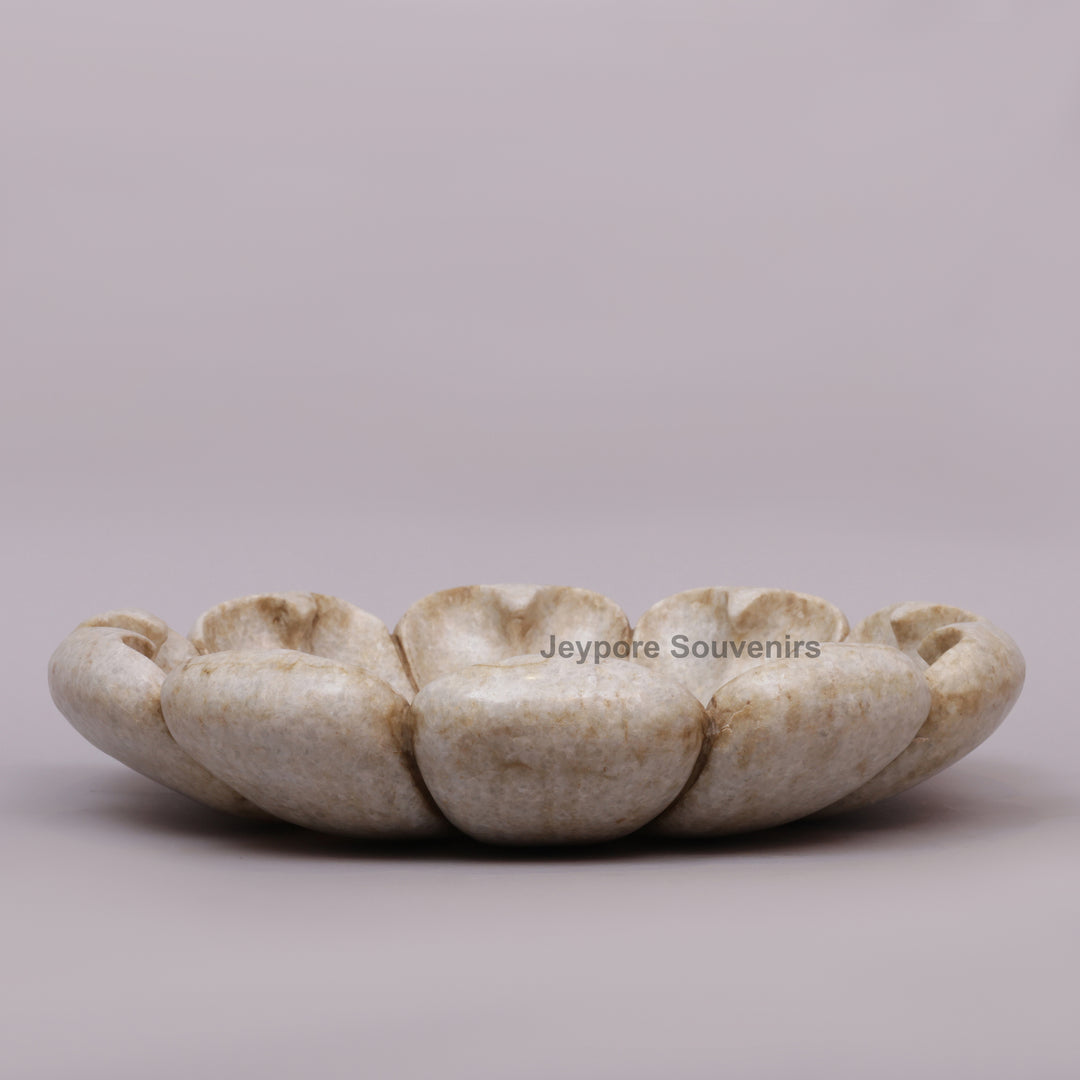 Handcrafted White Marble Lotus Flower-Petal Urli Bowl