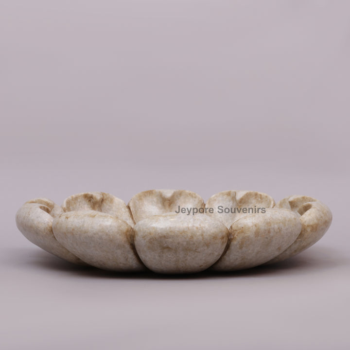 Handcrafted White Marble Lotus Flower-Petal Urli Bowl