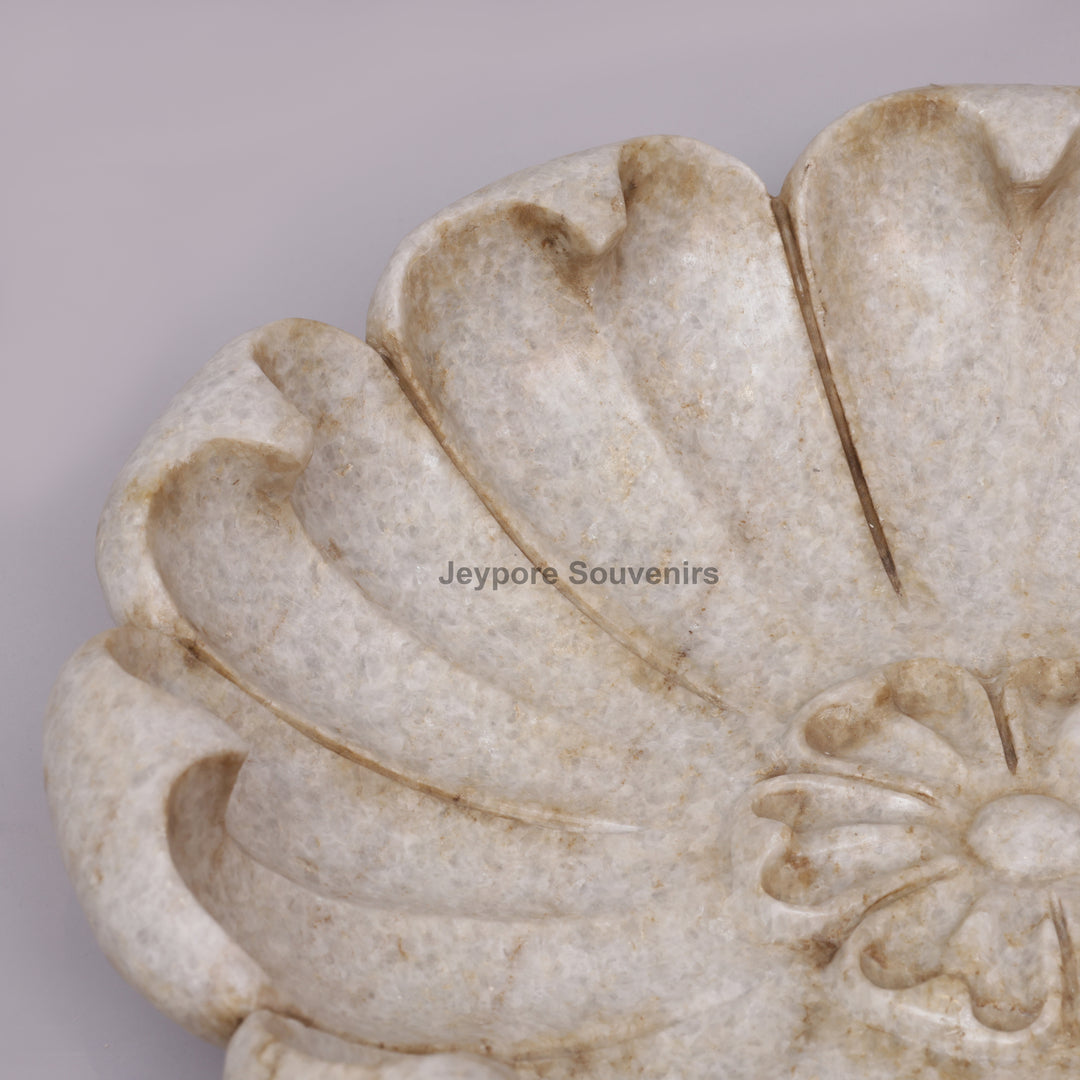 Handcrafted White Marble Lotus Flower-Petal Urli Bowl