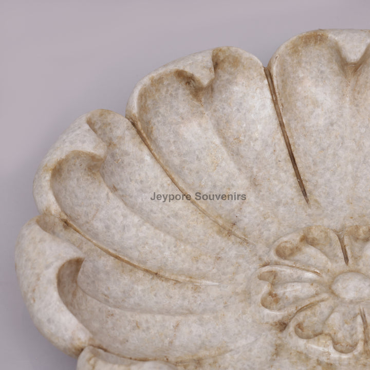 Handcrafted White Marble Lotus Flower-Petal Urli Bowl