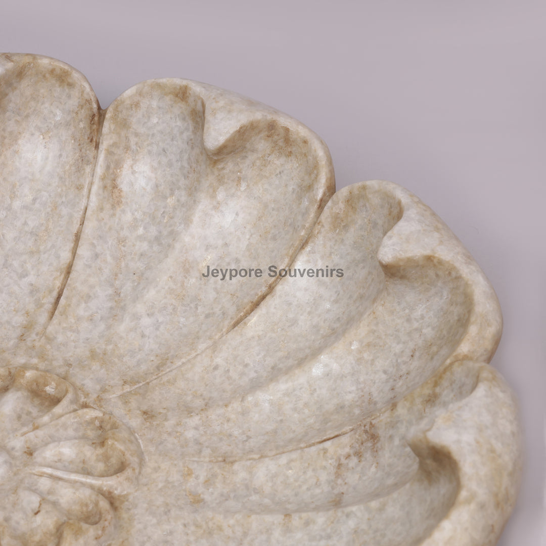 Handcrafted White Marble Lotus Flower-Petal Urli Bowl