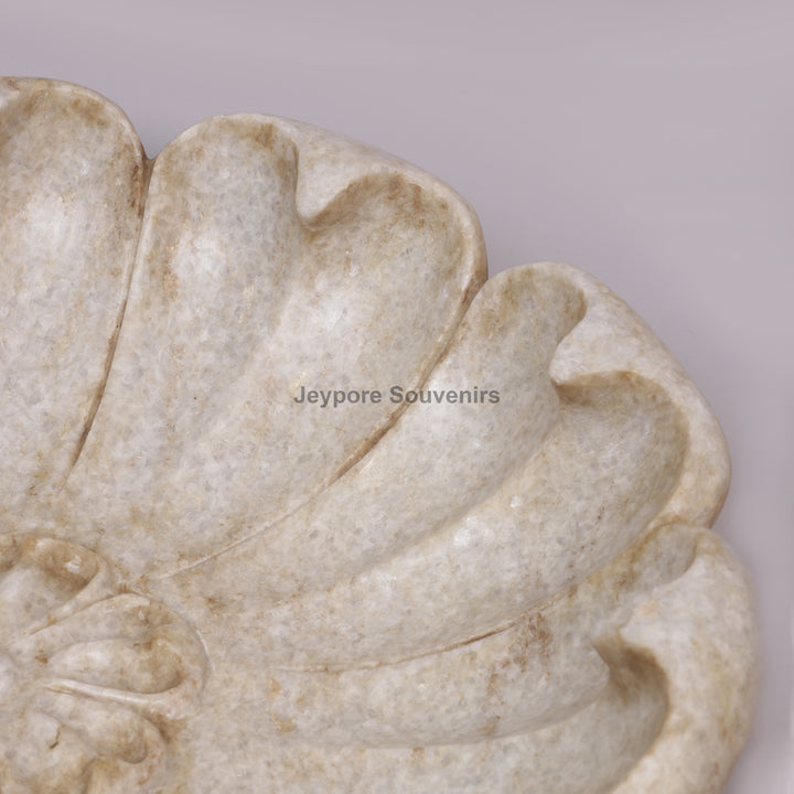 Handcrafted White Marble Lotus Flower-Petal Urli Bowl