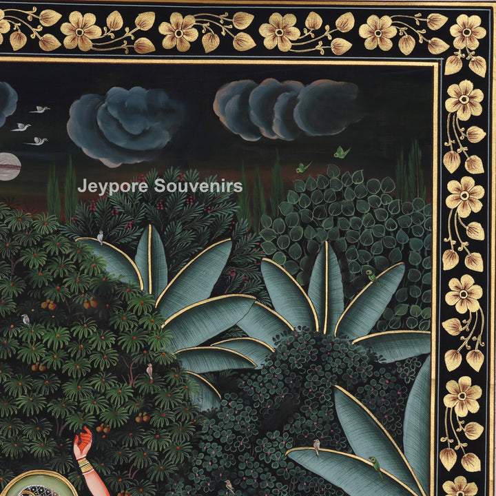 Krishna &amp; Radha Dance Scene with Peacocks in a Garden - Painting