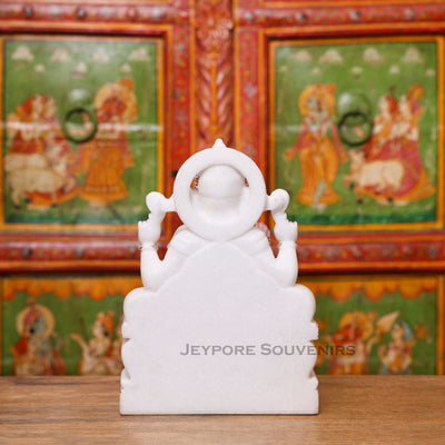 12" Handcrafted White Marble Lord Ganesha Idol