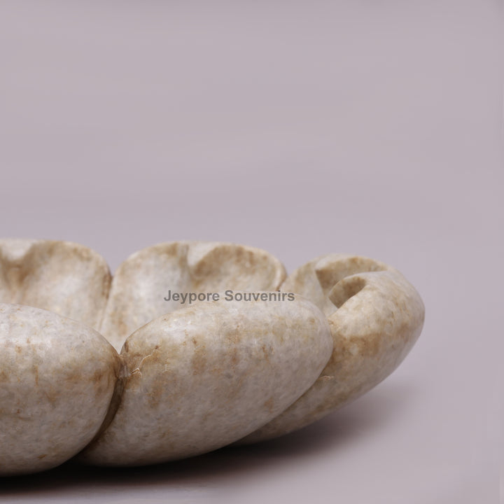 Handcrafted White Marble Lotus Flower-Petal Urli Bowl
