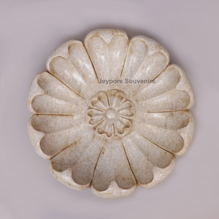 Handcrafted White Marble Lotus Flower-Petal Urli Bowl