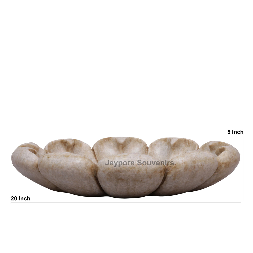 Handcrafted White Marble Lotus Flower-Petal Urli Bowl