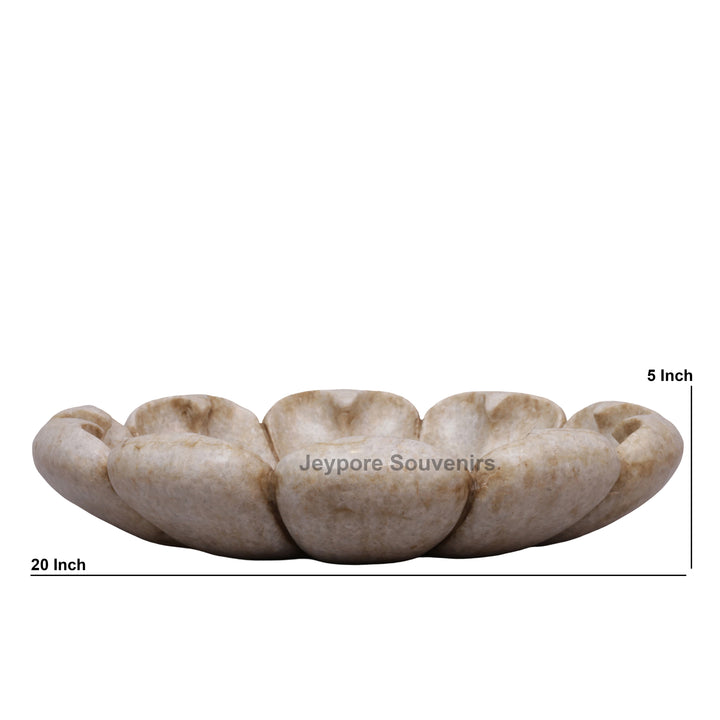 Handcrafted White Marble Lotus Flower-Petal Urli Bowl