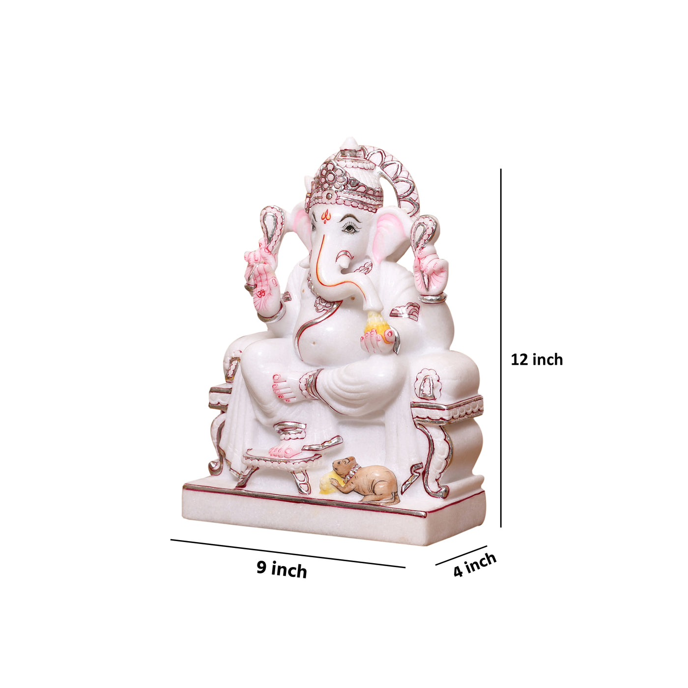 12" Handcrafted White Marble Lord Ganesha Idol
