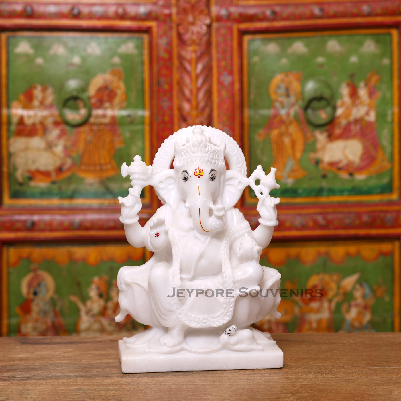 12" Pure White Marble Lord Ganesha Idol in Lotus Shape