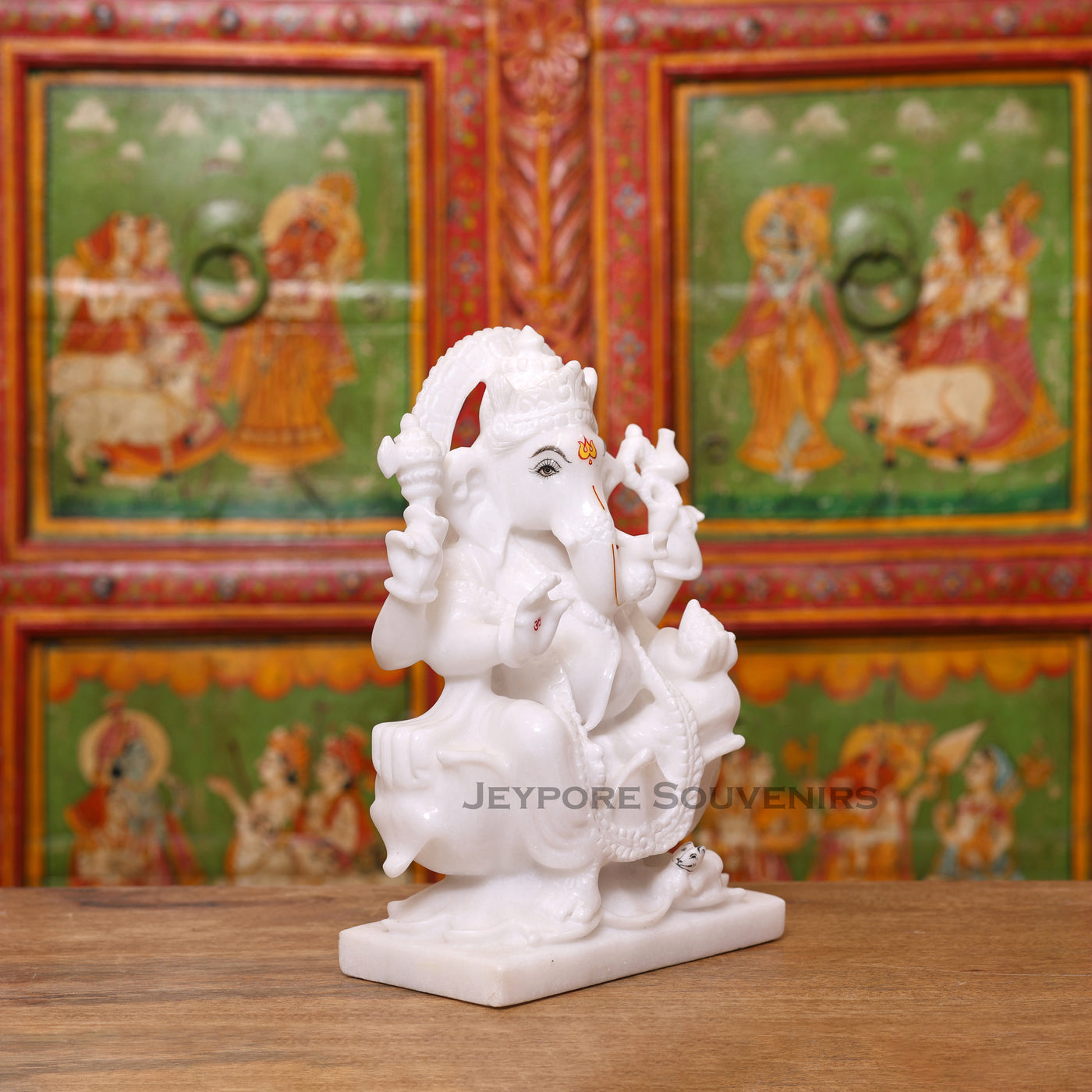 12" Pure White Marble Lord Ganesha Idol in Lotus Shape