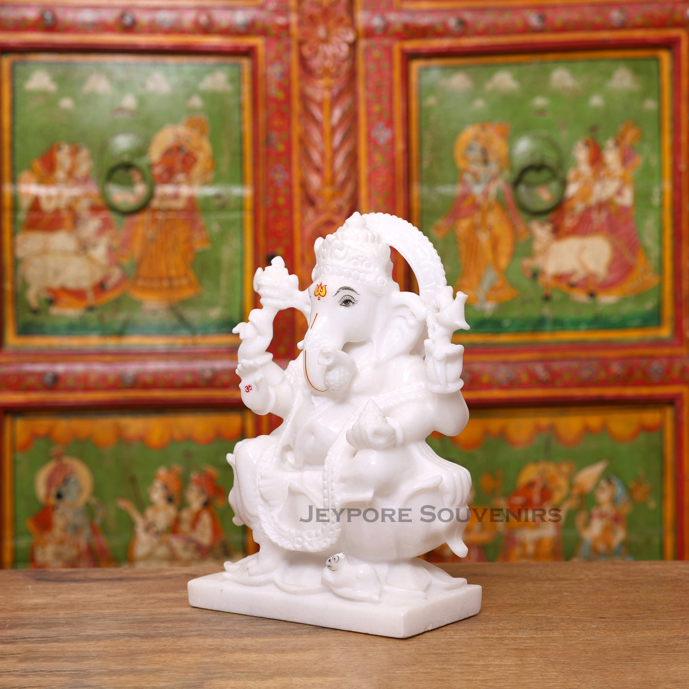 12" Pure White Marble Lord Ganesha Idol in Lotus Shape
