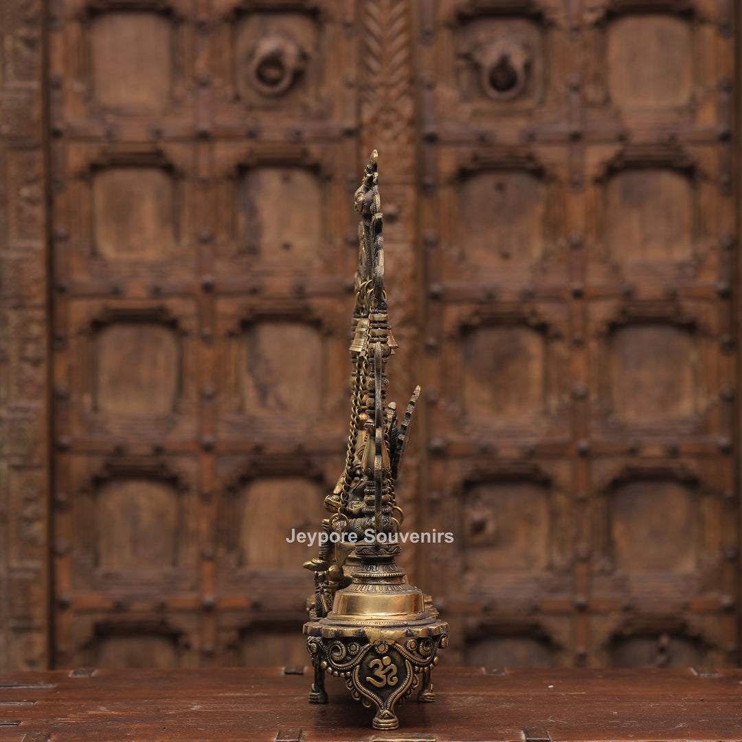 Handcrafted Brass Ganesha Jhula Statue with Hanging Bells &amp; Kirtimukha Arch