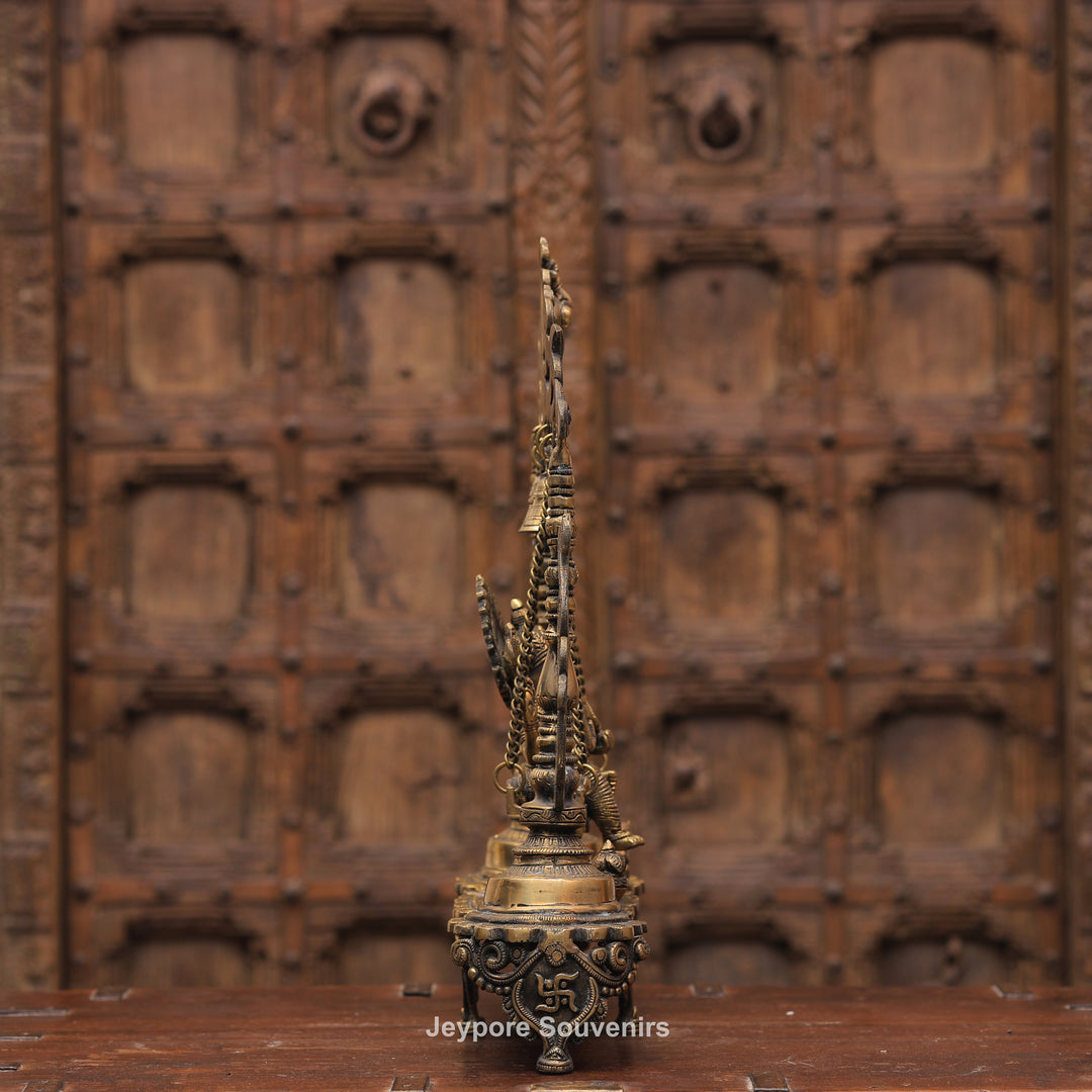 Handcrafted Brass Ganesha Jhula Statue with Hanging Bells &amp; Kirtimukha Arch