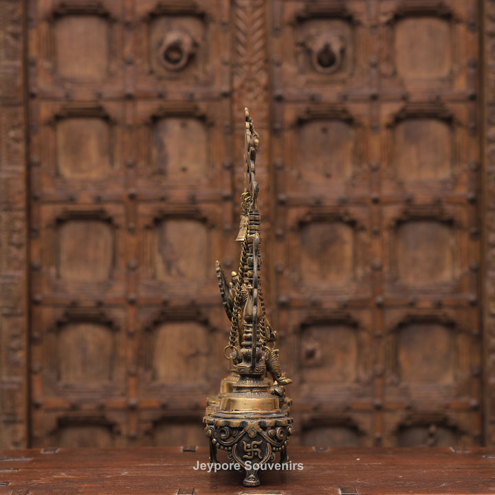 Handcrafted Brass Ganesha Jhula Statue with Hanging Bells &amp; Kirtimukha Arch