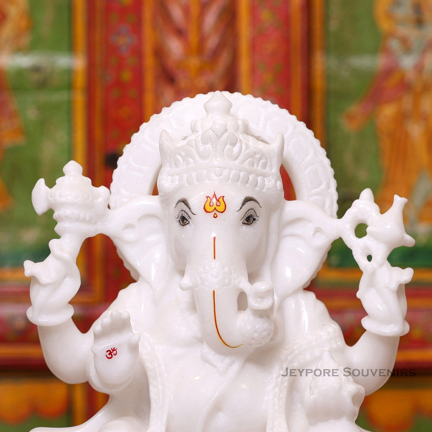 12" Pure White Marble Lord Ganesha Idol in Lotus Shape