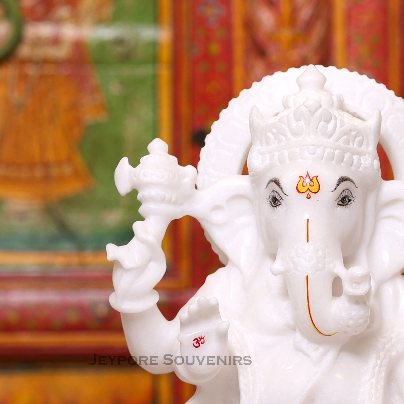 12" Pure White Marble Lord Ganesha Idol in Lotus Shape