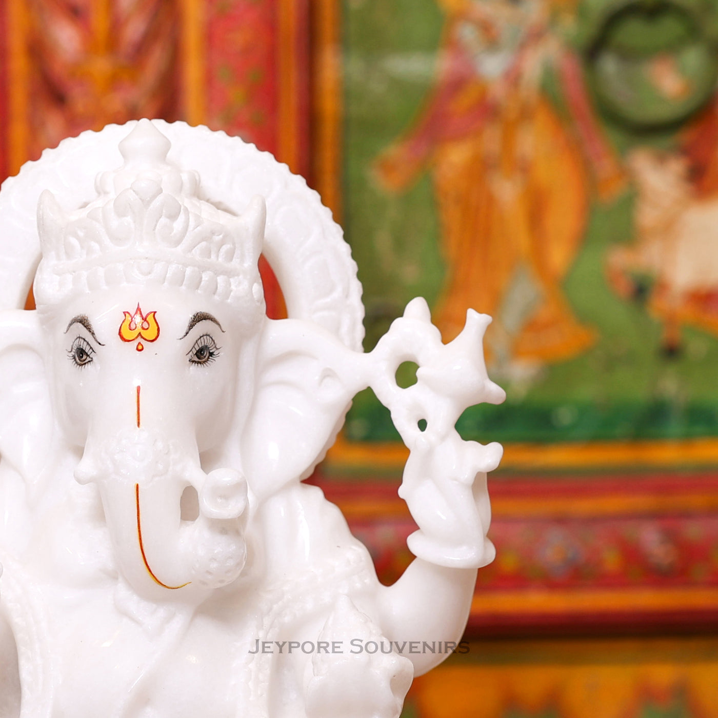 12" Pure White Marble Lord Ganesha Idol in Lotus Shape
