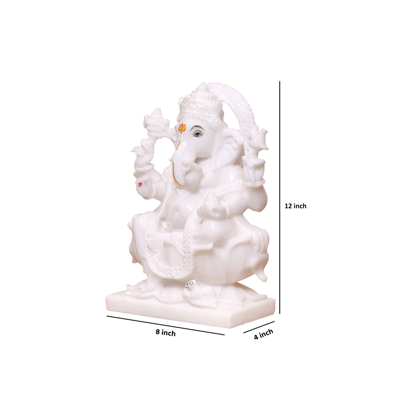 12" Pure White Marble Lord Ganesha Idol in Lotus Shape
