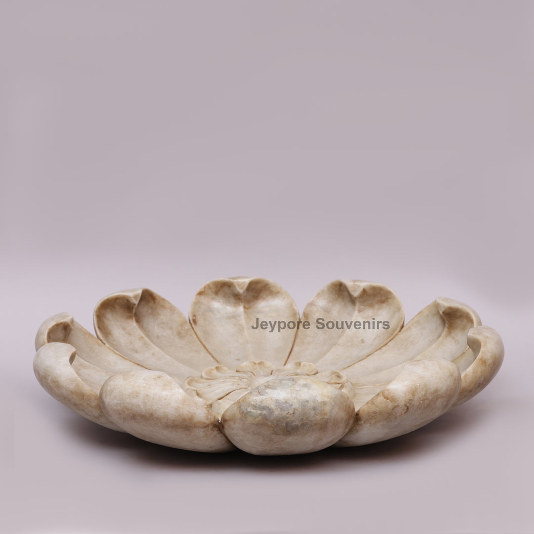 White Marble Lotus Flower-Petal Urli Bowl For Home Decor