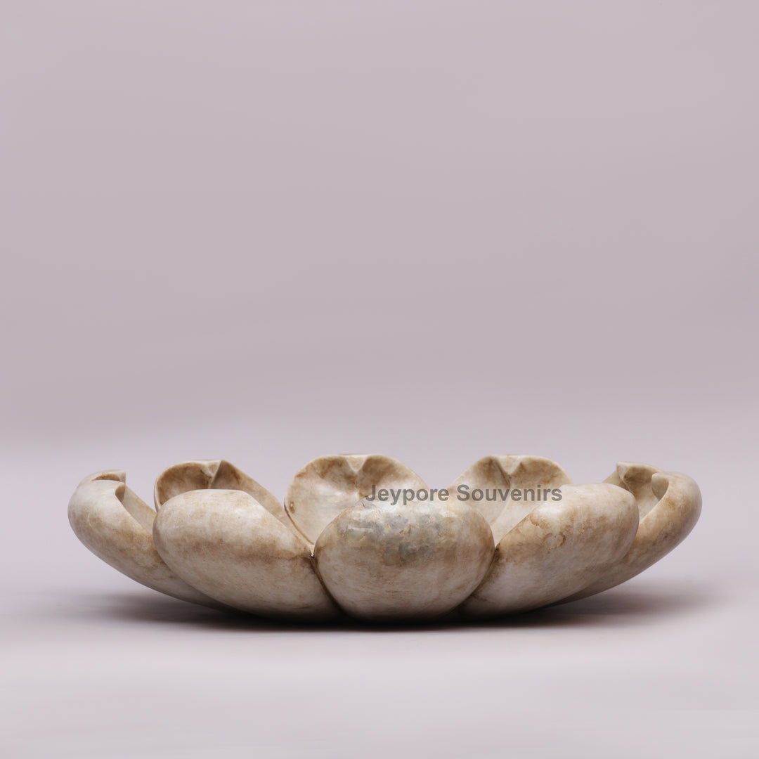 White Marble Lotus Flower-Petal Urli Bowl For Home Decor