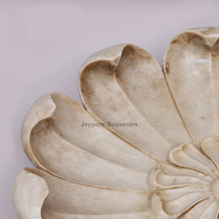 White Marble Lotus Flower-Petal Urli Bowl For Home Decor