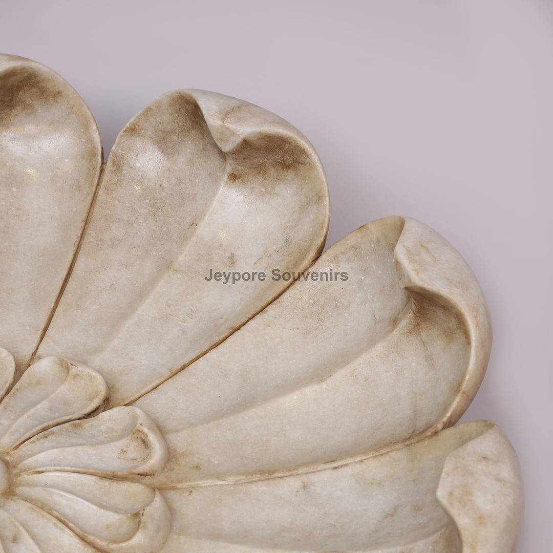 White Marble Lotus Flower-Petal Urli Bowl For Home Decor