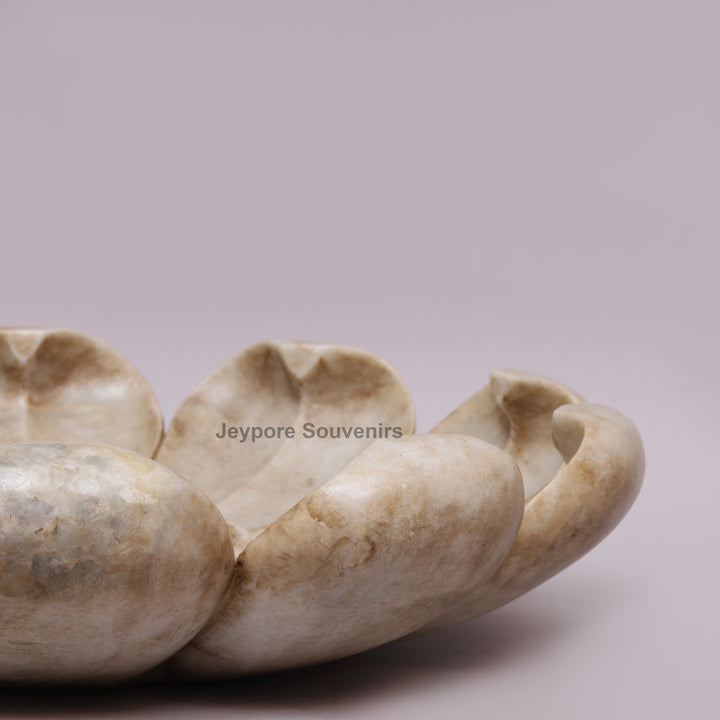 White Marble Lotus Flower-Petal Urli Bowl For Home Decor