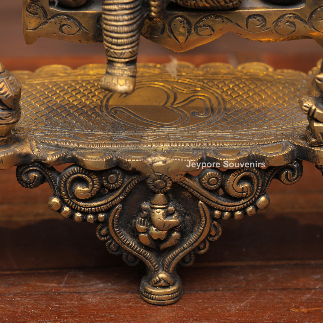 Handcrafted Brass Ganesha Jhula Statue with Hanging Bells &amp; Kirtimukha Arch