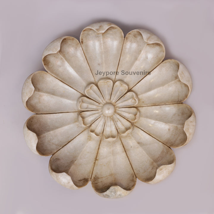White Marble Lotus Flower-Petal Urli Bowl For Home Decor