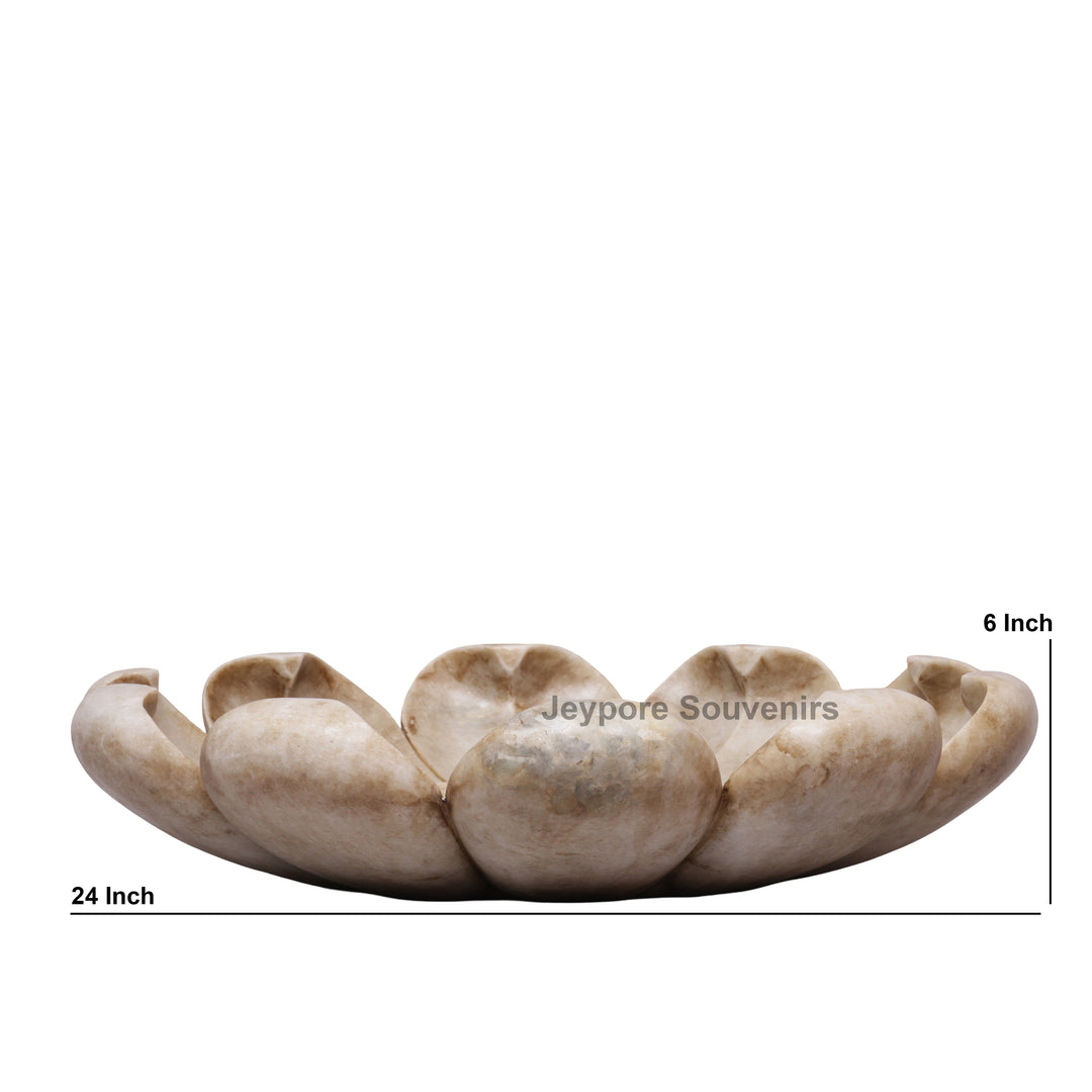 White Marble Lotus Flower-Petal Urli Bowl For Home Decor