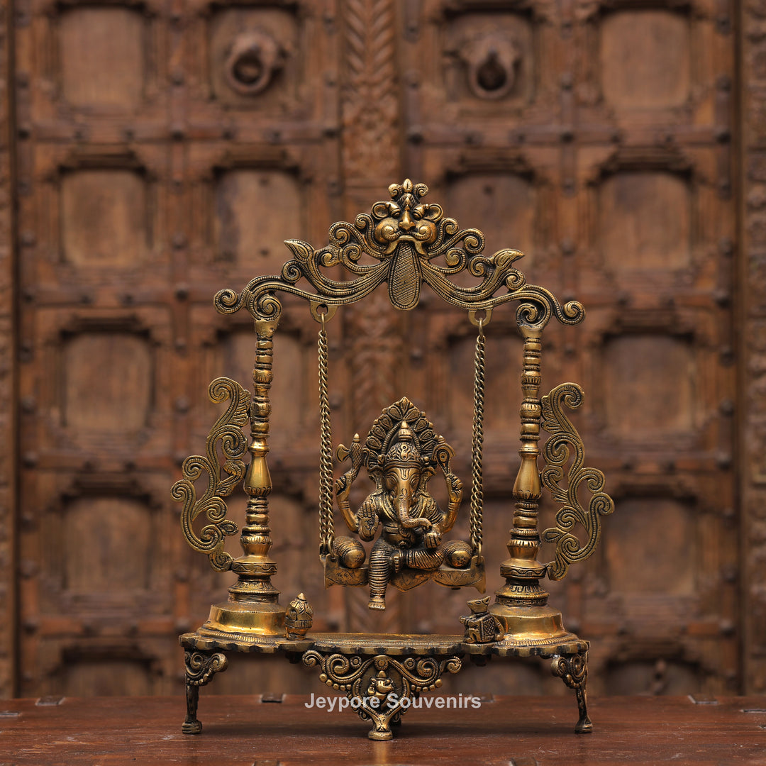 Handcrafted Brass Ganesha Jhula Statue for Home Temple &amp; Décor