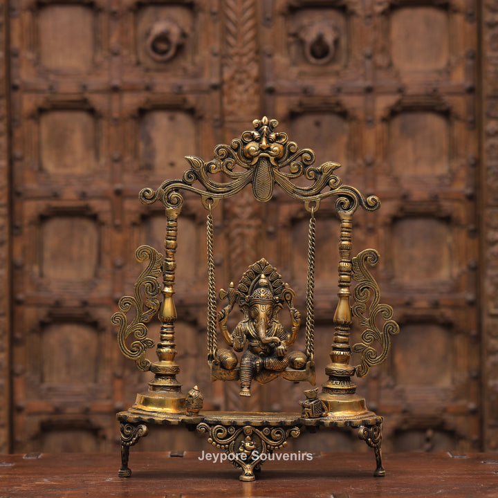 Handcrafted Brass Ganesha Jhula Statue for Home Temple &amp; Décor