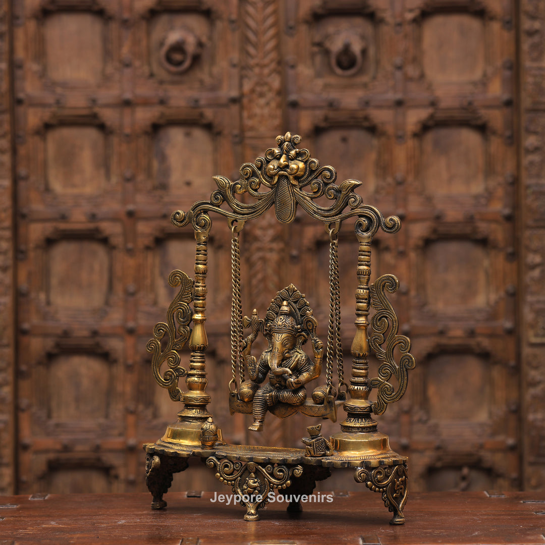 Handcrafted Brass Ganesha Jhula Statue for Home Temple &amp; Décor