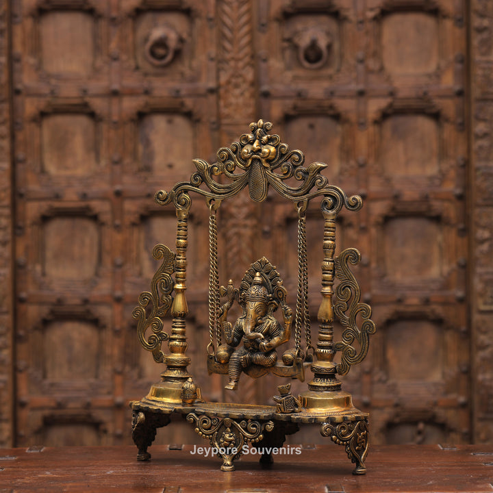Handcrafted Brass Ganesha Jhula Statue for Home Temple &amp; Décor