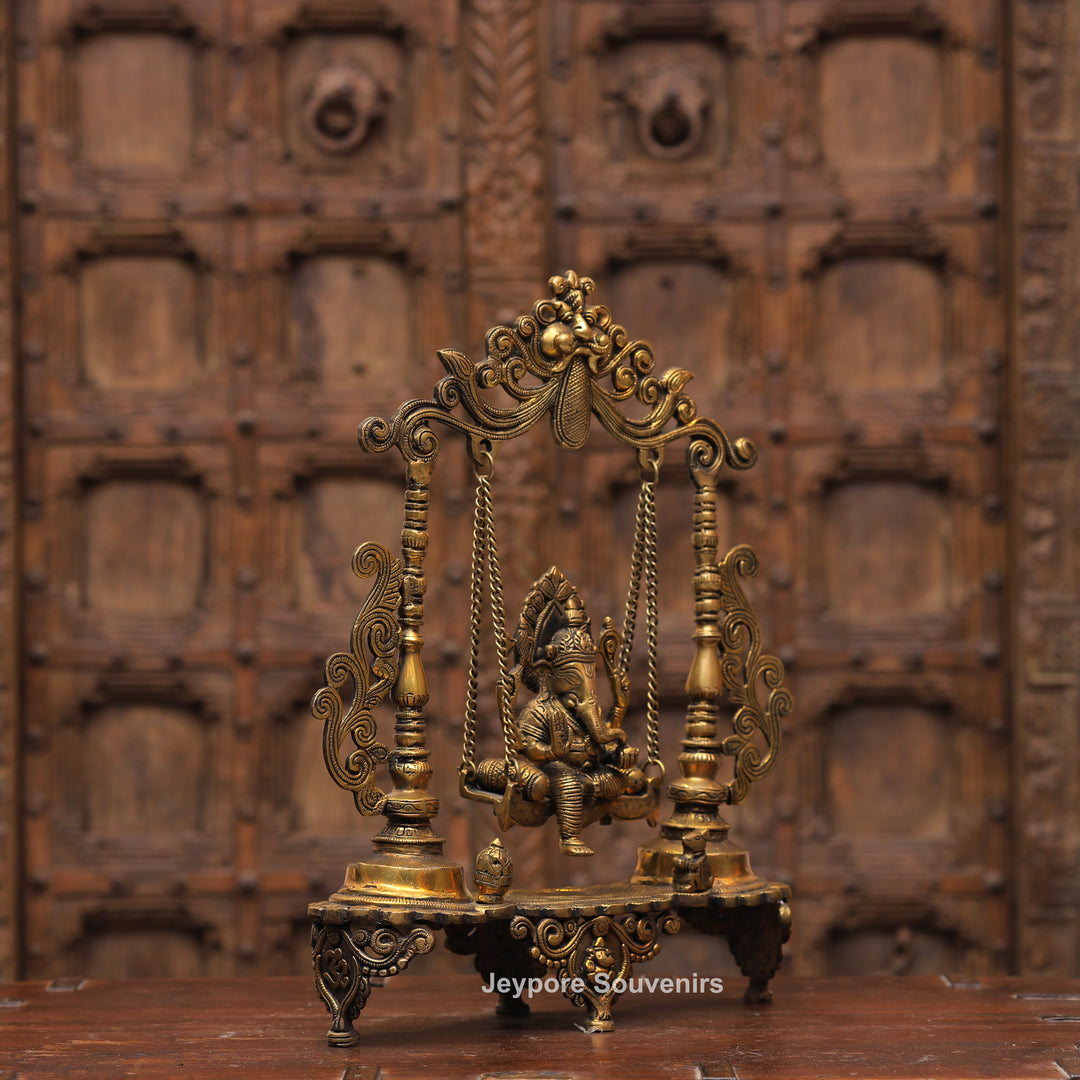 Handcrafted Brass Ganesha Jhula Statue for Home Temple &amp; Décor
