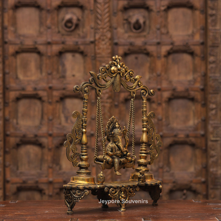 Handcrafted Brass Ganesha Jhula Statue for Home Temple &amp; Décor