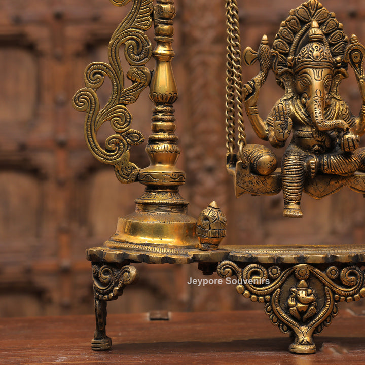 Handcrafted Brass Ganesha Jhula Statue for Home Temple &amp; Décor