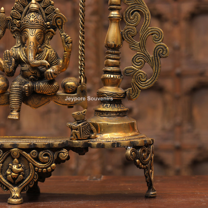 Handcrafted Brass Ganesha Jhula Statue for Home Temple &amp; Décor