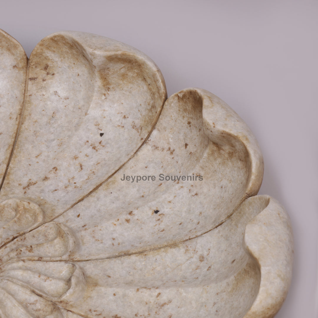 Hand-Carved Marble Lotus Urli Bowl with Antique Scalloped Petals