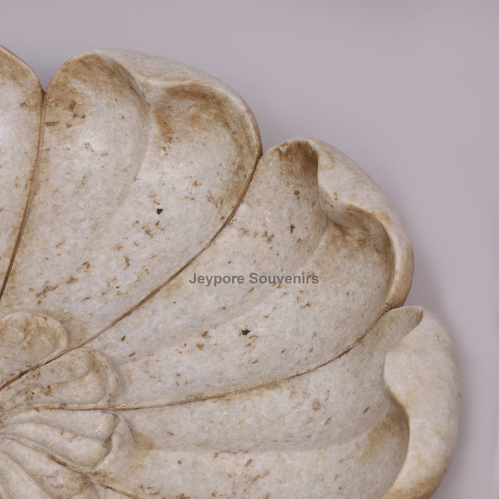Hand-Carved Marble Lotus Urli Bowl with Antique Scalloped Petals