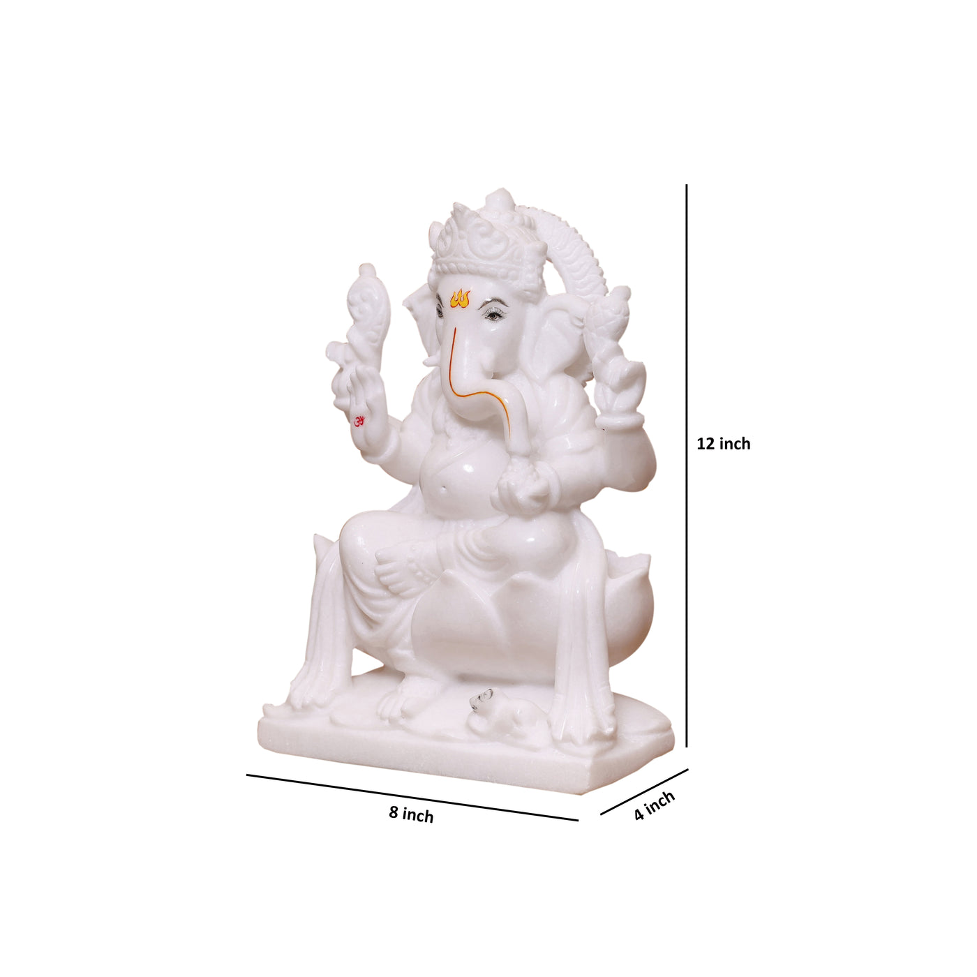 12" Handcrafted Pure White Marble Lord Ganesha Murti for Home & Office Décor