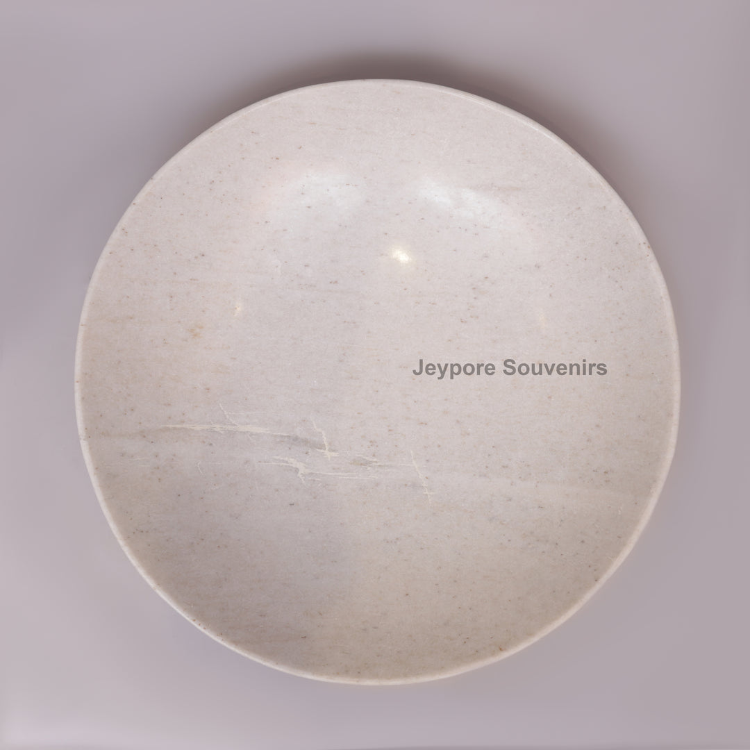 Handcrafted White Marble Fruit Bowl with Natural Veining