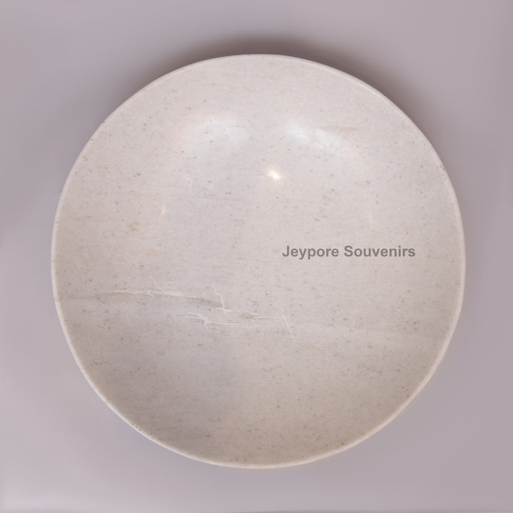 Handcrafted White Marble Fruit Bowl with Natural Veining